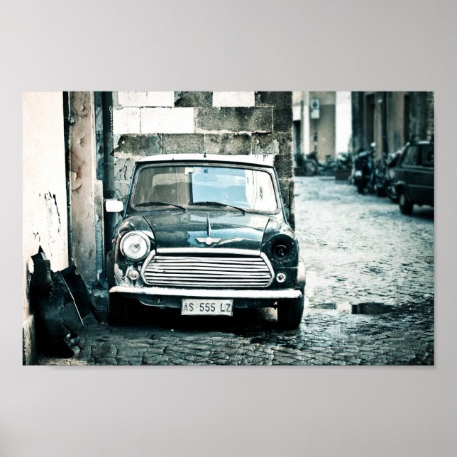 Classic British Mini in Rome Poster (Front)