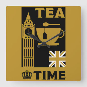 Classic British Tea Drinkers Square Wall Clock