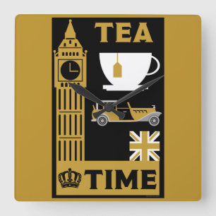 Classic British Tea Drinkers Square Wall Clock
