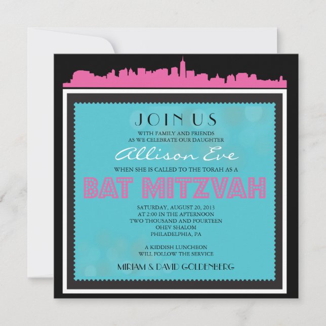 CLASSIC BROADWAY Bat Mitzvah Invitation-in pink2 Invitation (Front)