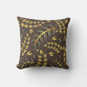 Classic Bronze & Gold Leaves on Solid Background Cushion