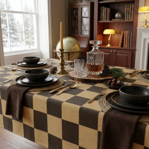Classic Brown and Beige Chequerboard Tablecloth