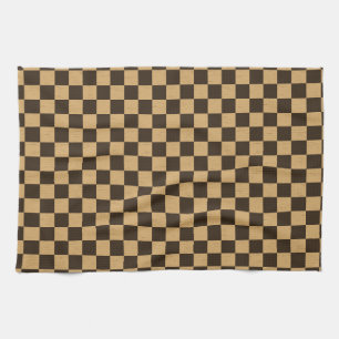 Classic Brown and Beige Chequerboard Tea Towel