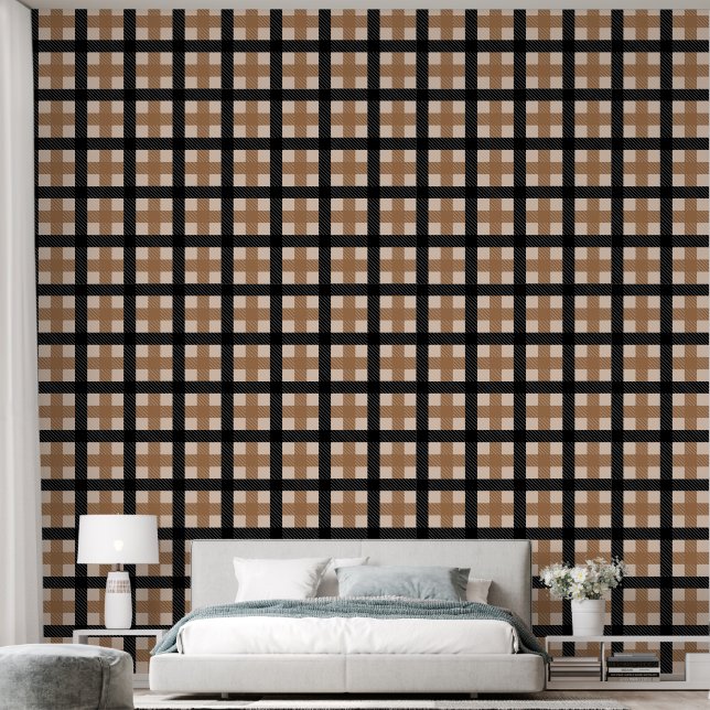 Classic Brown and Black Textured Plaid  Wallpaper (Bedroom)