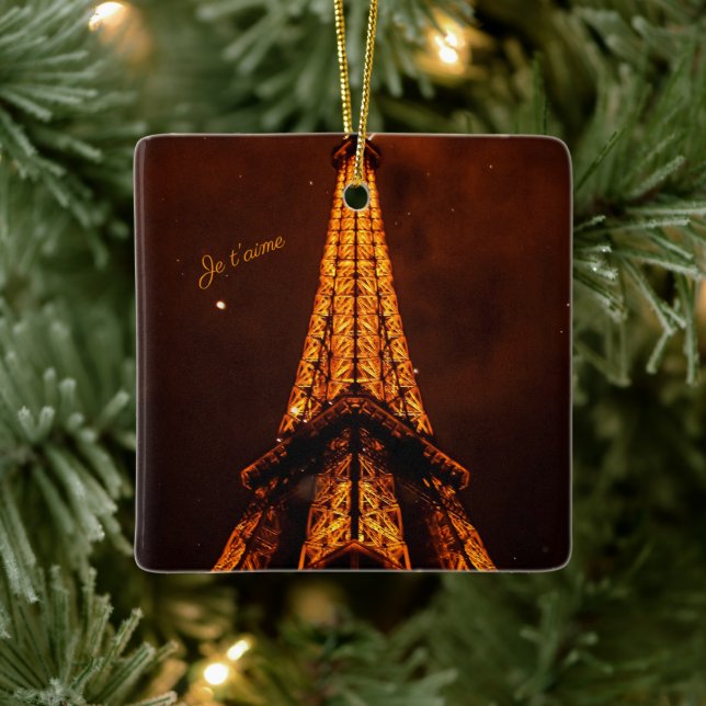 Classic Brown and Orange Eiffel Tower Souvenir Ceramic Ornament (Tree)