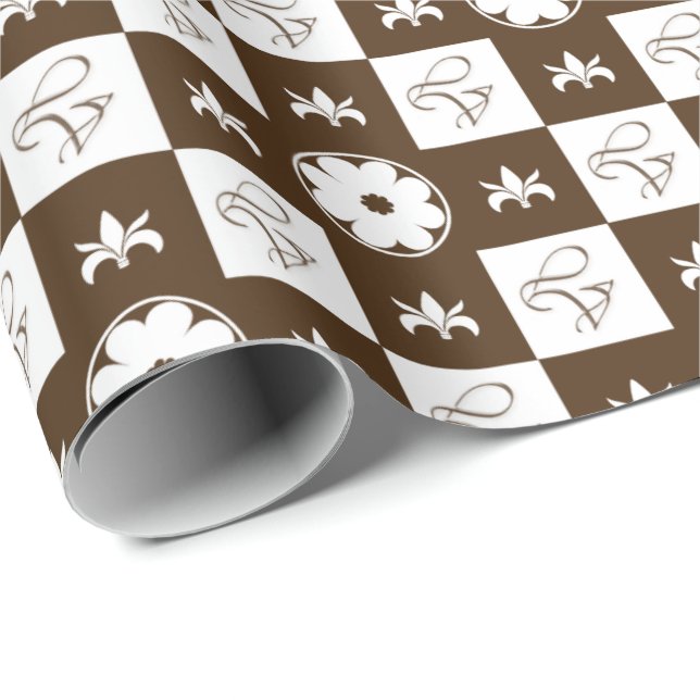 Classic Brown and White Chequered Pattern Wrapping Paper (Roll Corner)