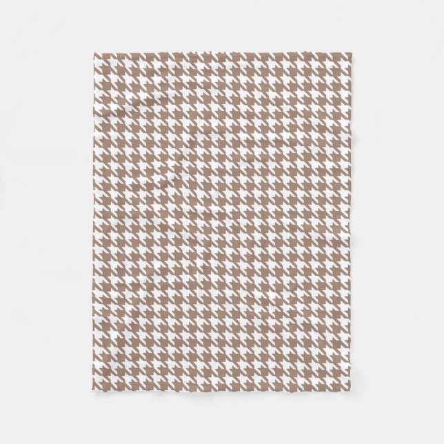 Classic Brown and White Houndstooth Pattern Fleece Blanket (Front)