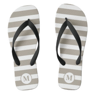 Classic Brown and White Stripe Monogram Flip Flops