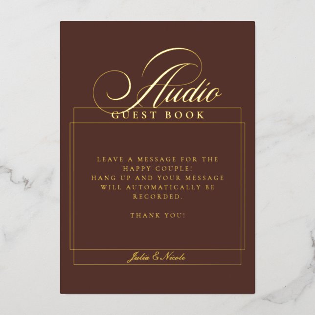 Classic Brown Audio Guest Book Wedding Sign (Front)
