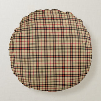 Classic Brown Beige Plaid Round Throw Pillow