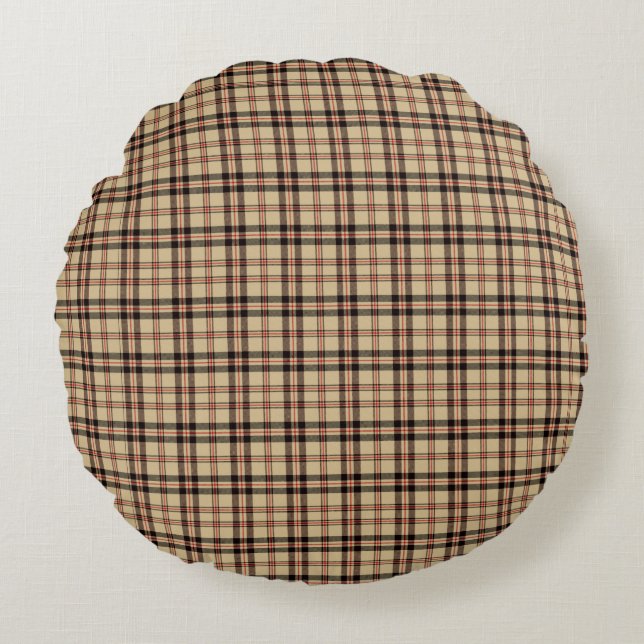 Classic Brown Beige Plaid Round Throw Pillow (Front)