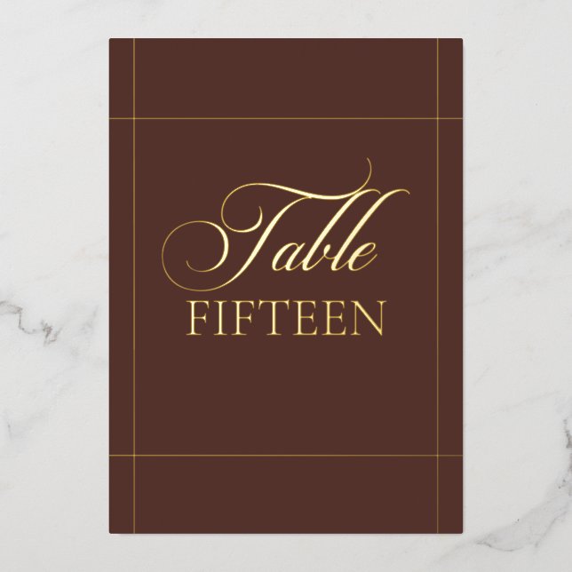 Classic Brown Border Wedding Table Number Sign (Front)