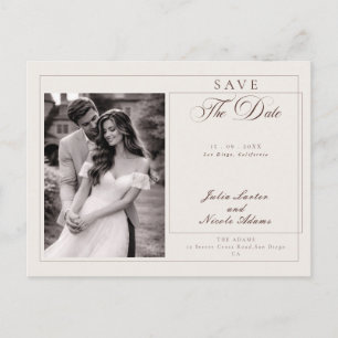 Classic Brown Calligraphy Photo Save The Date Postcard