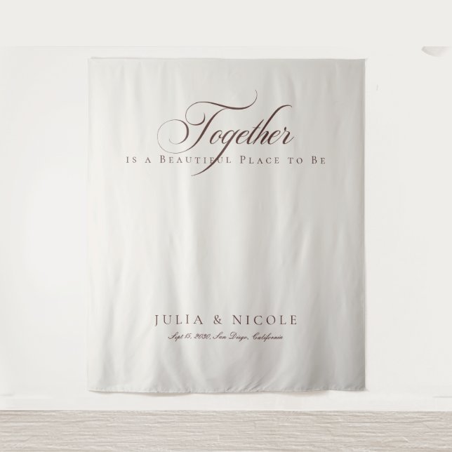 Classic Brown Calligraphy Wedding Backdrops Banner Tapestry (Front)
