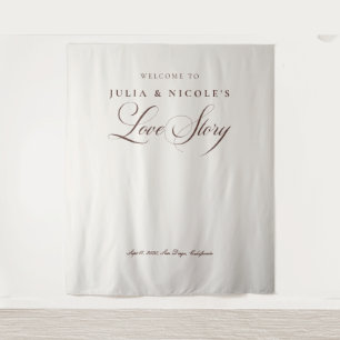 Classic Brown Calligraphy Wedding Backdrops Banner Tapestry