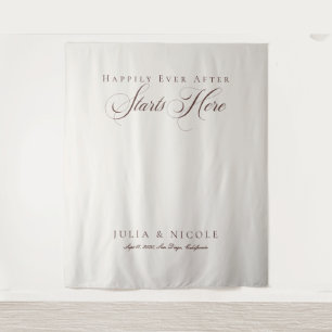 Classic Brown Calligraphy Wedding Backdrops Banner Tapestry