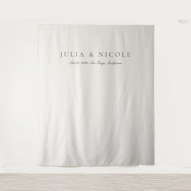 Classic Brown Calligraphy Wedding Backdrops Banner Tapestry (Front)
