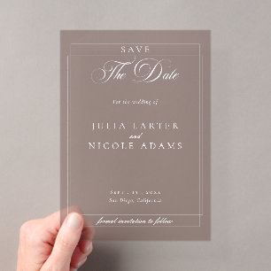 Classic Brown Calligraphy Wedding Save The Date Acrylic Invitations
