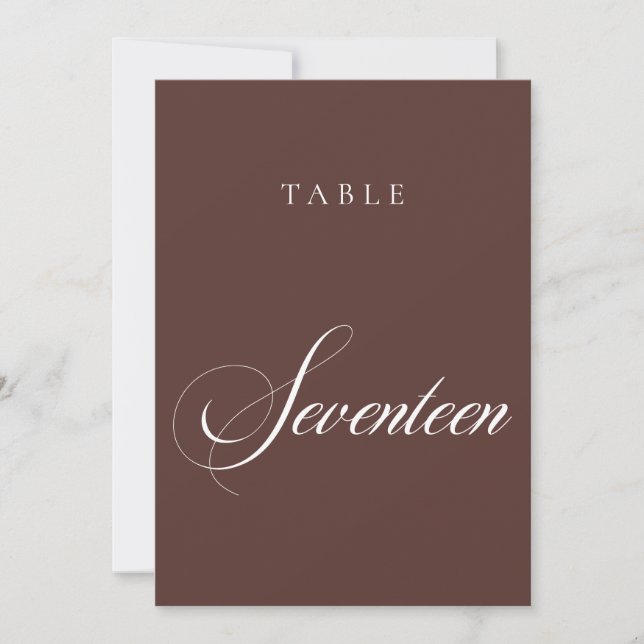 Classic Brown Calligraphy Wedding Table Number (Front)