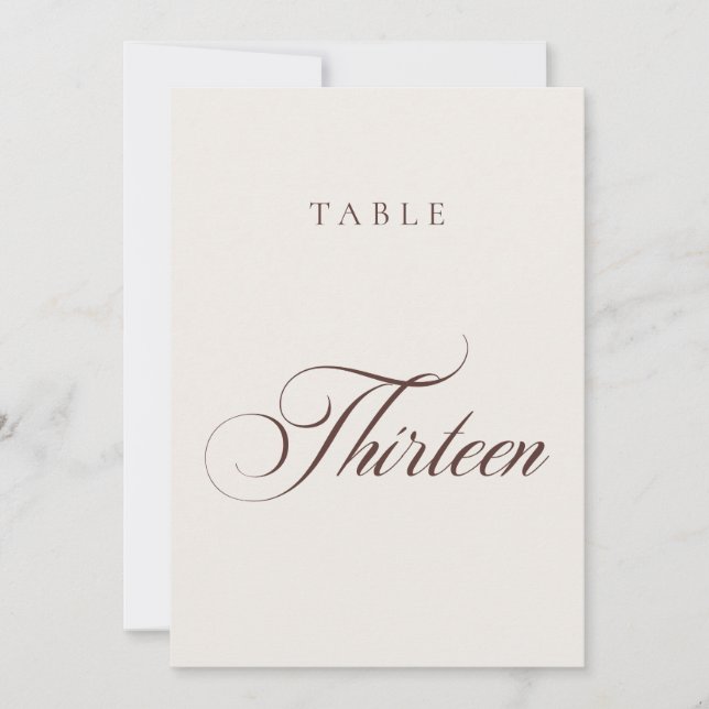 Classic Brown Calligraphy Wedding Table Number (Front)
