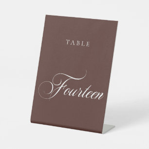 Classic Brown Calligraphy Wedding Table Number Pedestal Sign