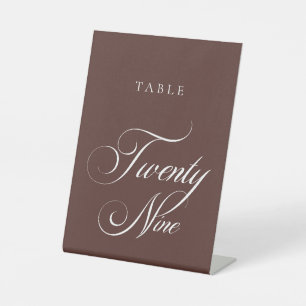 Classic Brown Calligraphy Wedding Table Number Pedestal Sign