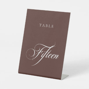 Classic Brown Calligraphy Wedding Table Number Pedestal Sign