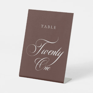 Classic Brown Calligraphy Wedding Table Number Pedestal Sign