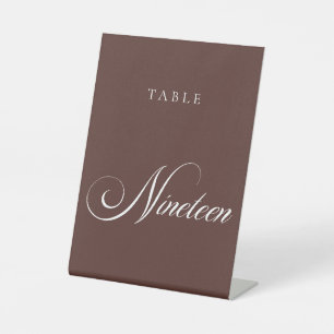 Classic Brown Calligraphy Wedding Table Number Pedestal Sign