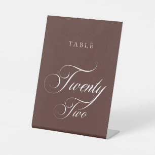 Classic Brown Calligraphy Wedding Table Number Pedestal Sign