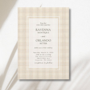 Classic Brown Cappuccino Plaid Rustic Wedding Invitation