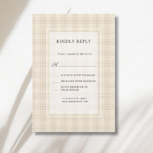 Classic Brown Cappuccino Plaid Rustic Wedding RSVP Card