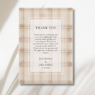 Classic Brown Cappuccino Plaid Thank You Card