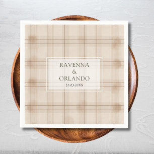 Classic Brown Cappuccino Plaid Vintage Wedding Napkin
