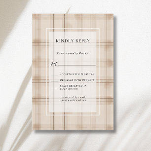Classic Brown Cappuccino Plaid Vintage Wedding RSVP Card