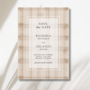 Classic Brown Cappuccino Plaid Vintage Wedding Save The Date