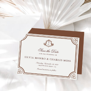 Classic Brown/Ecru Wedding Monogram Save the Date Invitation