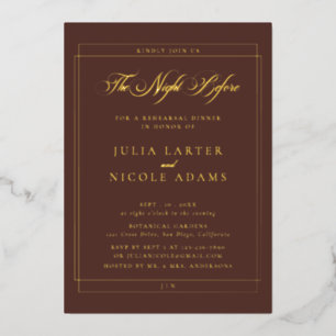 Classic Brown Gold Calligraphy Rehearsal Dinner