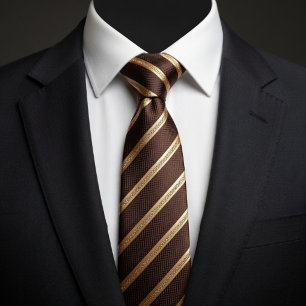 Classic Brown & Gold Diagonal Striped Tie