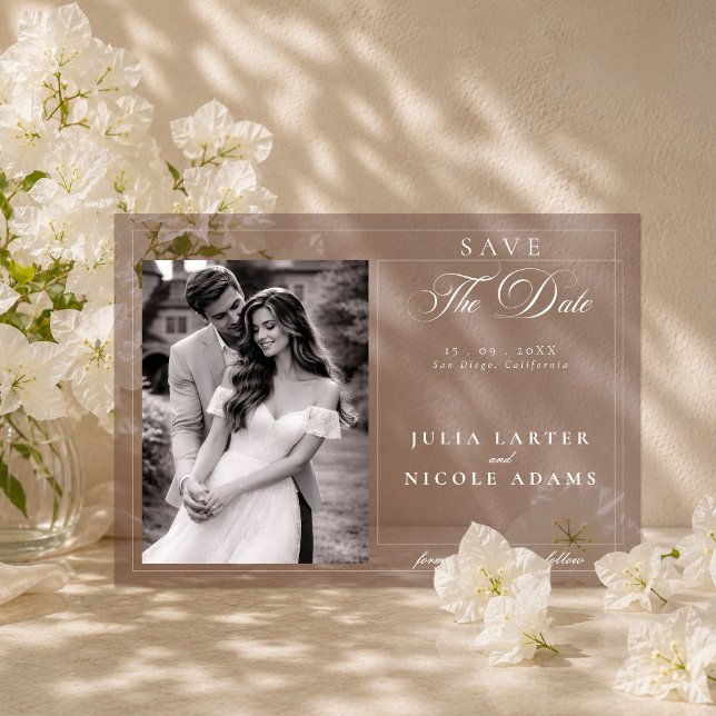 Classic Brown Ivory Calligraphy Save The Date Acrylic Invitations (Creator Uploaded)