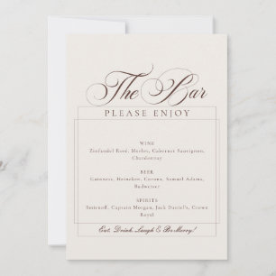 Classic Brown Ivory Calligraphy The Bar Sign Invitation