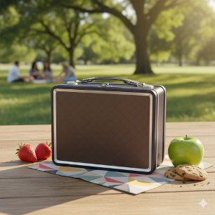 Classic Brown Leather Look Metal Lunch Container Box