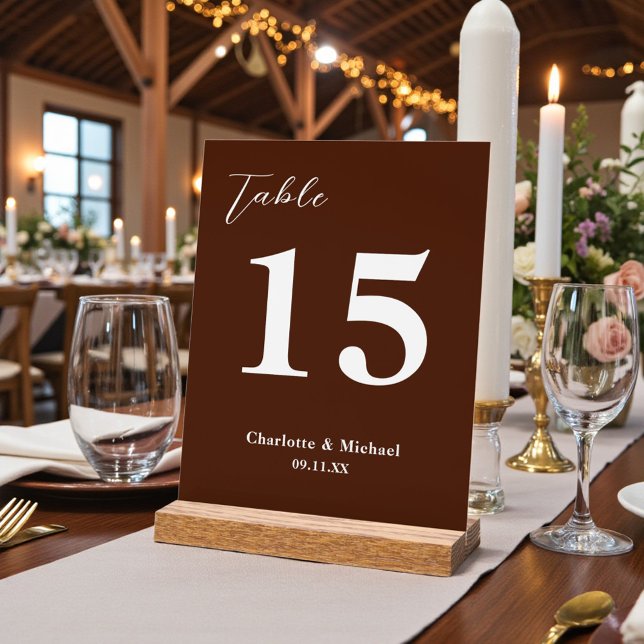 Classic Brown Minimalist Wedding Table Number Acrylic Sign (Creator Uploaded)