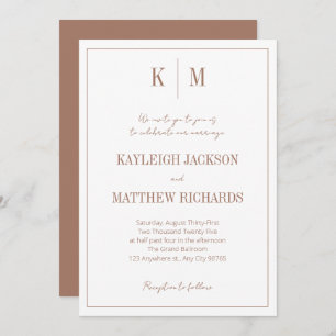 Classic Brown Monogram Elegant Wedding Invitation