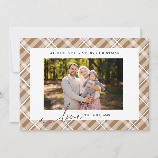 Classic Brown Tartan Plaid Two Photos Christmas Holiday Card (Front)
