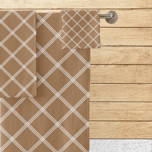 Classic Brown & White Plaid Bath Towel Set