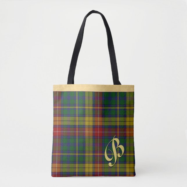 Classic Buchanan Tartan Plaid Monogrammed Tote (Front)