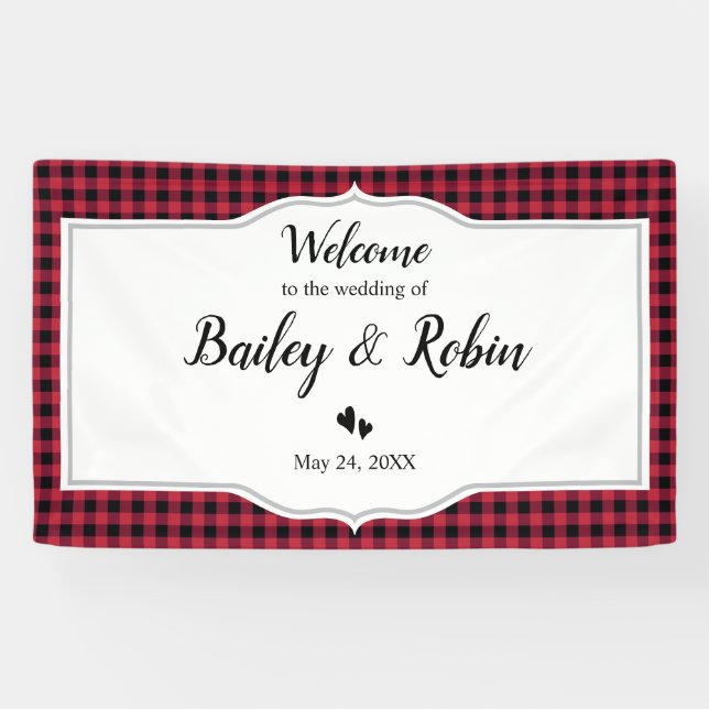 Classic Buffalo Plaid Check Black Red Banner (Horizontal)