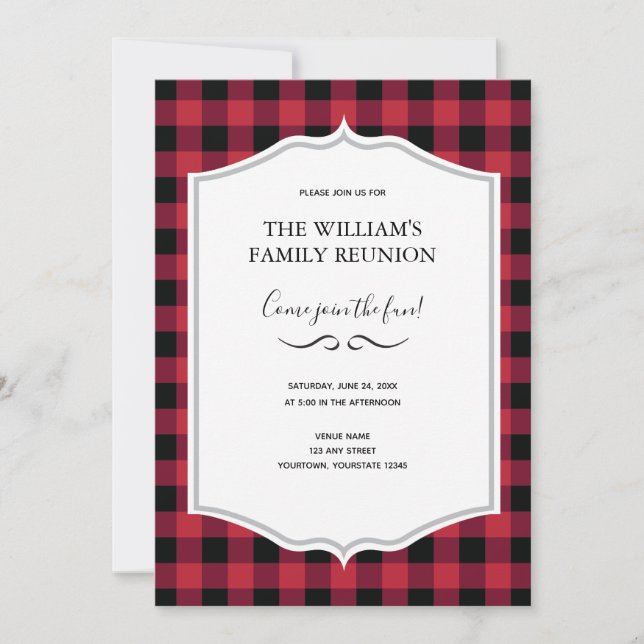 Classic Buffalo Plaid Check Black Red Event Invitation (Front)