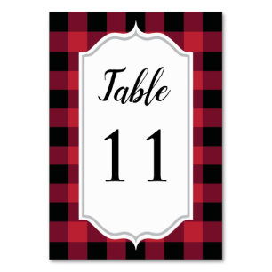 Classic Buffalo Plaid Check Black Red Wedding Table Number